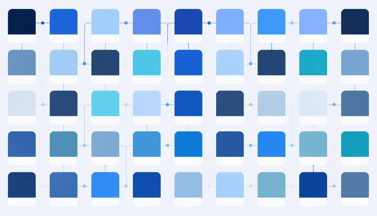 Grid of blue and slate colour swatches connected by thin lines